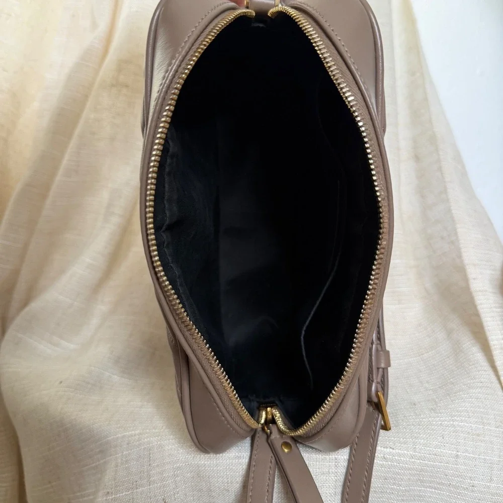 YSL Saint Laurent Lou Camera Bag Matelasse Chevron Calfskin Leather Taupe READ